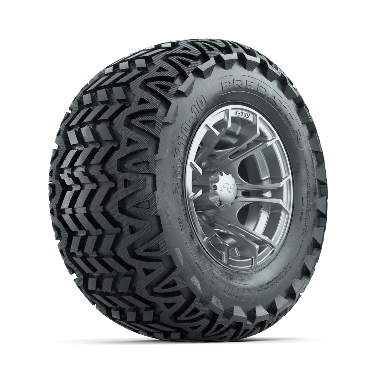 GTW Spyder Silver Brush 10 in Wheels with 20x10-10 Predator All Terrain Tires  Full Set