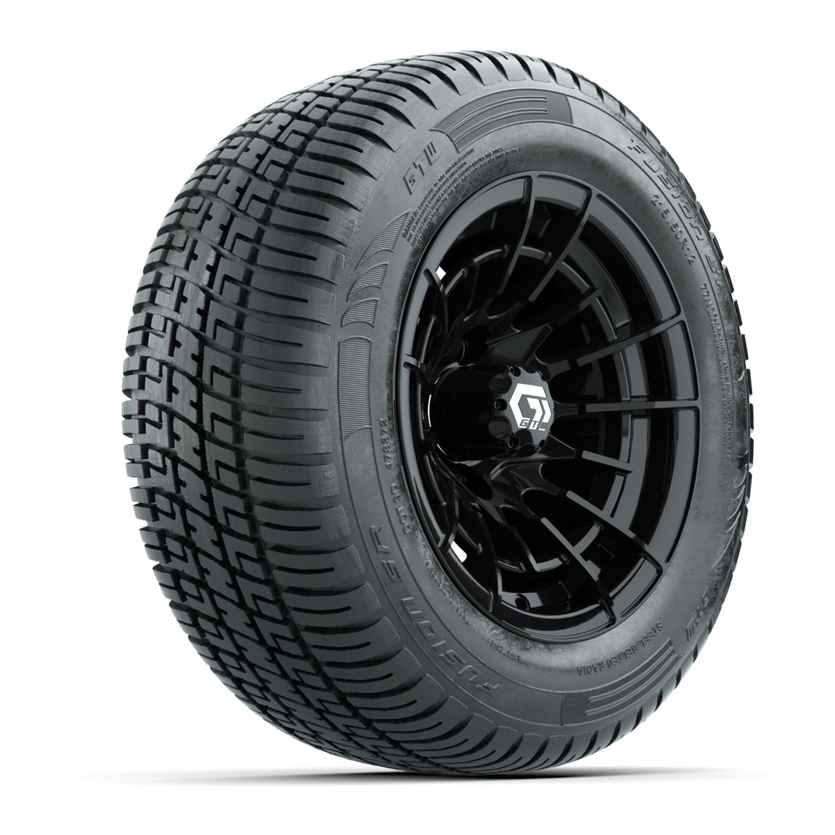 GTW Boost Gloss Black 12 in Wheels with 215/50-R12 Fusion S/R Steel Belt Radial Tires  Full Set