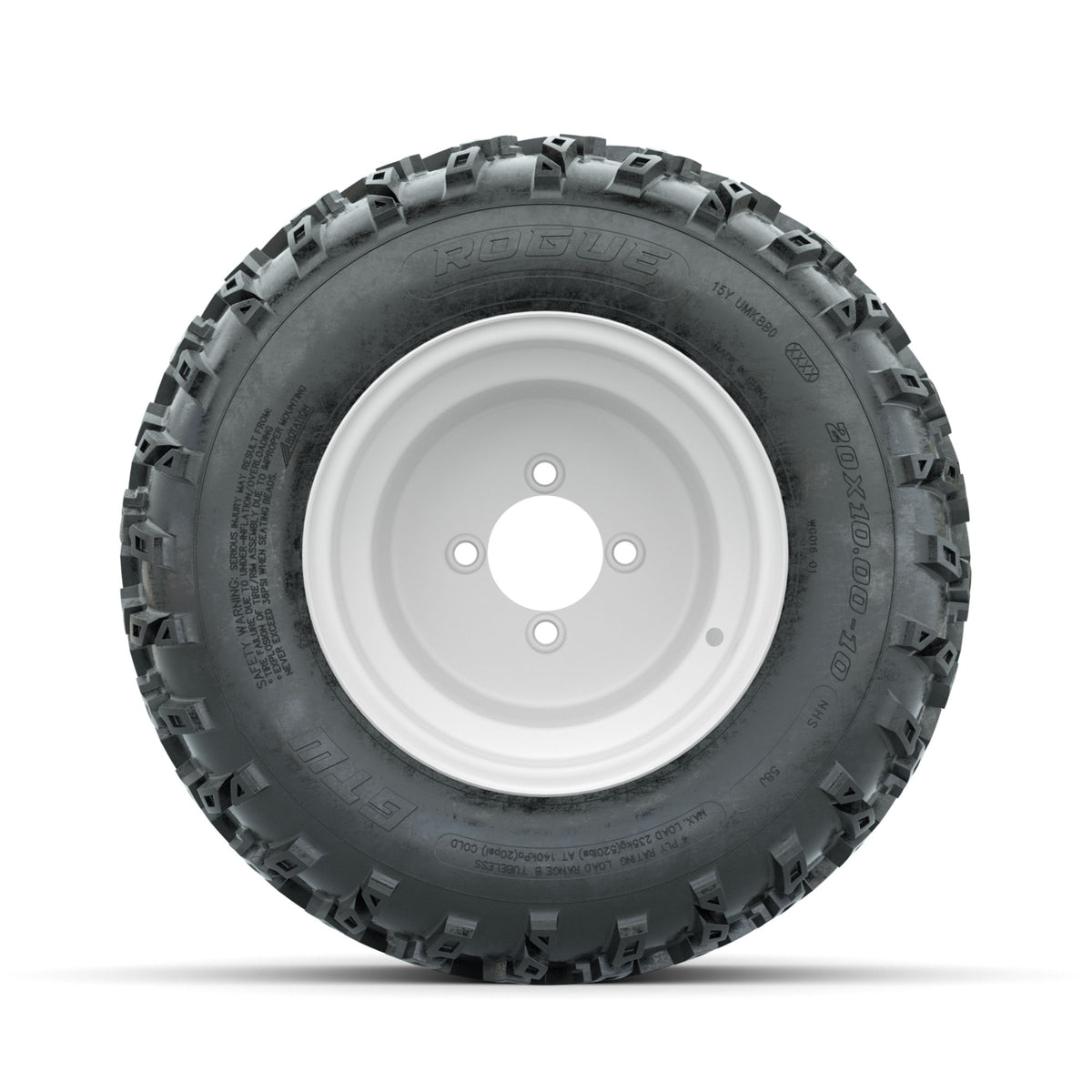 GTW Steel White 3:5 Offset 10 in Wheels with 20x10.00-10 Rogue All Terrain Tires  Full Set