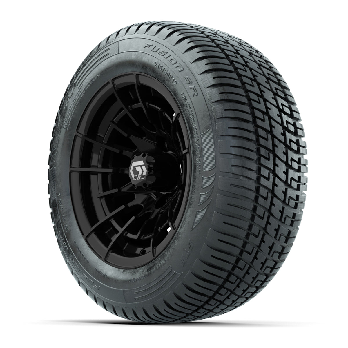 GTW Boost Gloss Black 12 in Wheels with 215/50-R12 Fusion S/R Steel Belt Radial Tires  Full Set