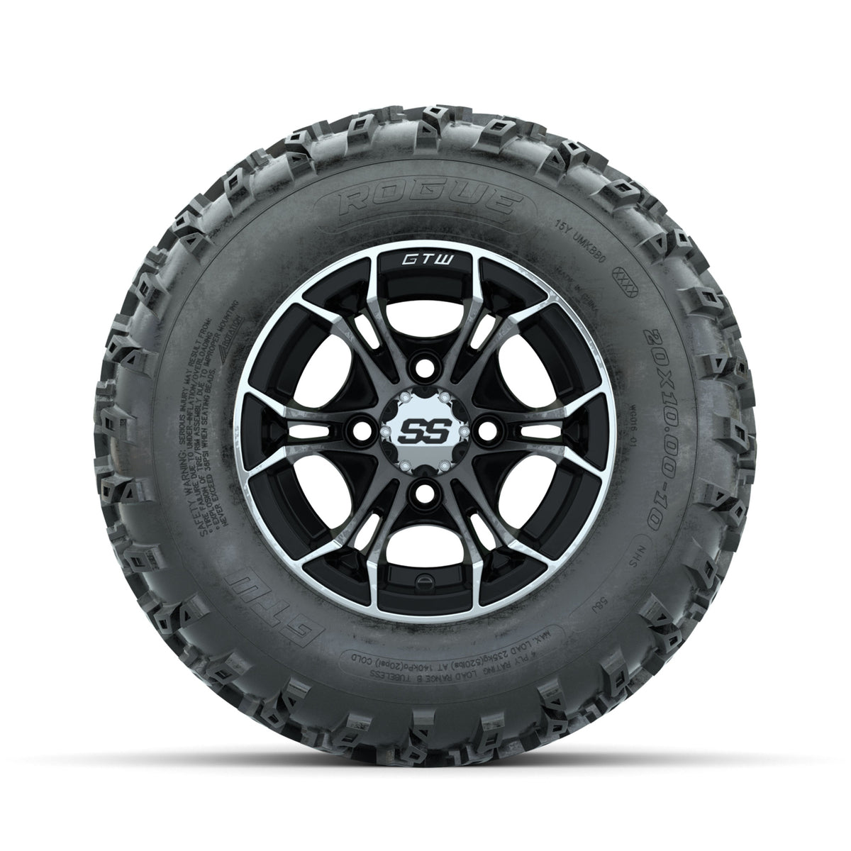GTW Spyder Machined/Black 10 in Wheels with 20x10.00-10 Rogue All Terrain Tires  Full Set