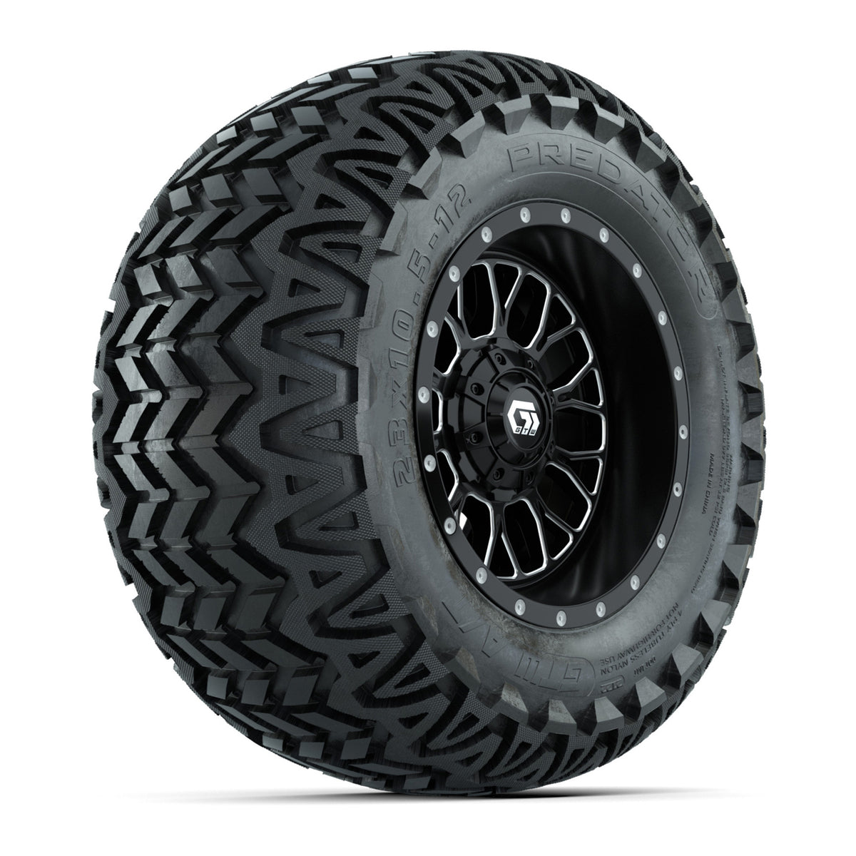 Set of (4) 12 in GTW Helix Machined & Black Wheels with 23x10.5-12 Predator All-Terrain Tires