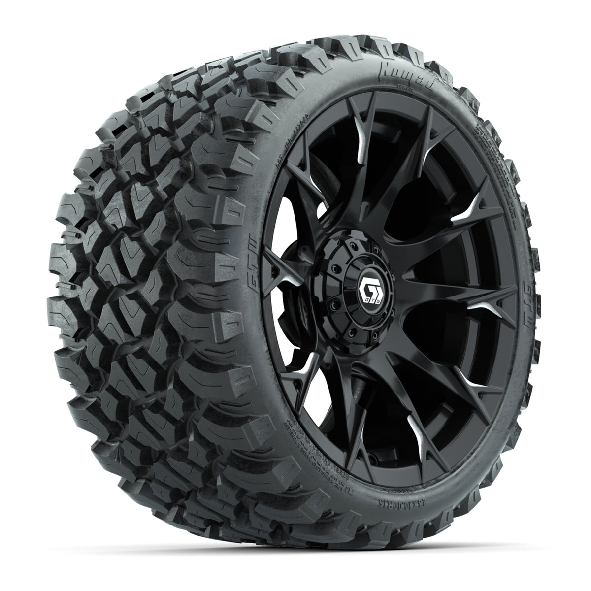 GTW Diablo Gloss Black/Machined 15 in Wheels with 23x10-R15 Nomad Steel Belted Radial All-Terrain Tires  Full Set
