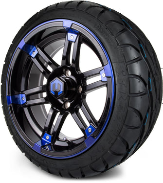 Lakeside Buggies MODZ® 14" Mauler Glossy Black and Blue with Ball Mill Wheels & Off-Road Tires Combo- BLUE Modz Tire & Wheel Combos