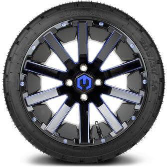 Lakeside Buggies MODZ® 14" Mauler Glossy Black and Blue with Ball Mill Wheels & Off-Road Tires Combo- BLUE Modz Tire & Wheel Combos