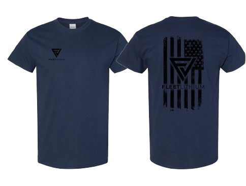 Blue Mens Fleet Lithium T-Shirt Black Logo Print Fleet Lithium Apparel undefined