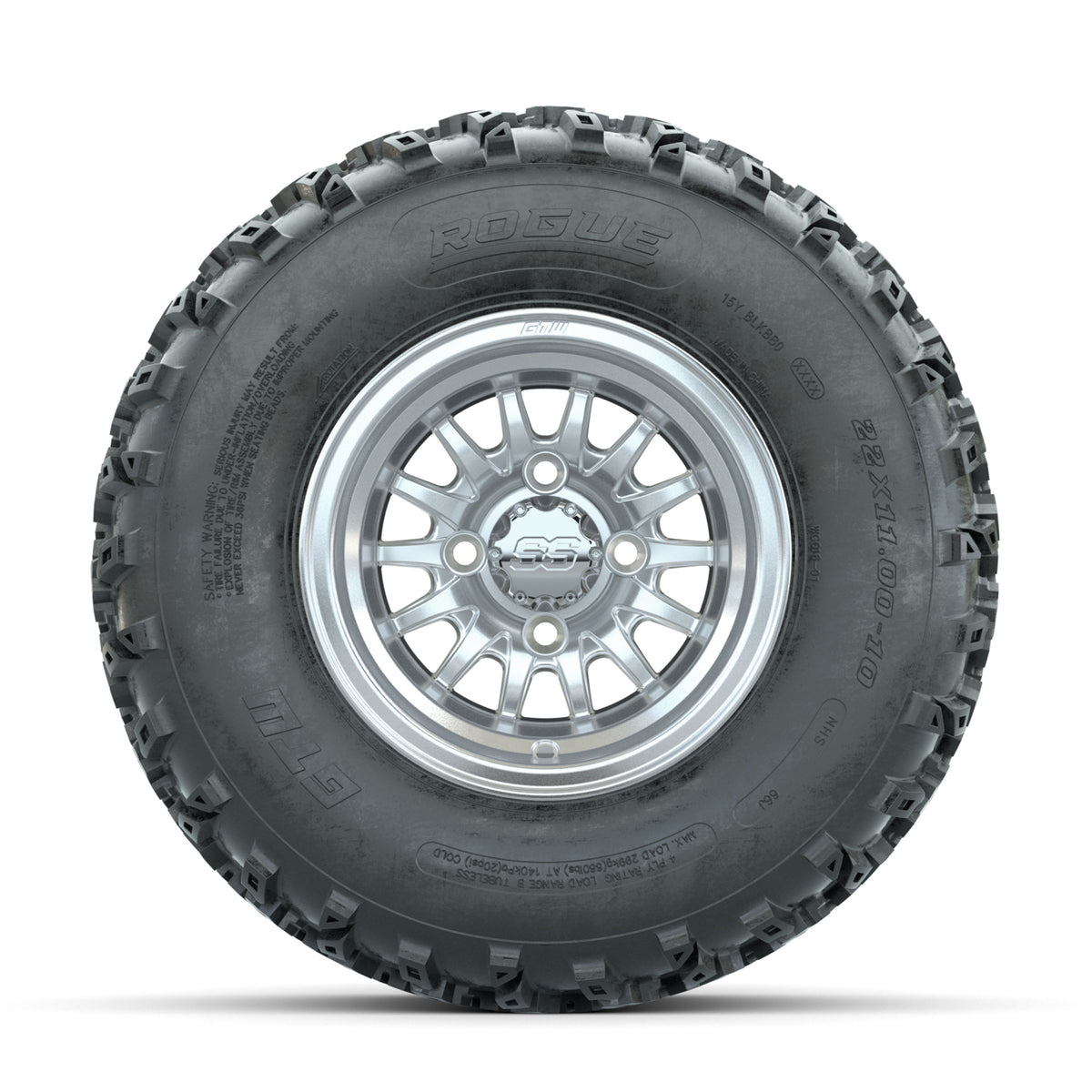 GTW Medusa Machined/Silver 10 in Wheels with 22x11.00-10 Rogue All Terrain Tires  Full Set