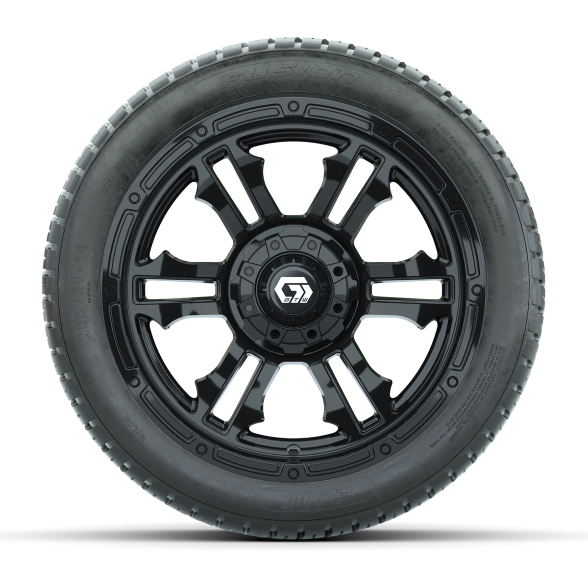 GTW Shogun Gloss Black 14 in Wheels with 205/30-14 Fusion Street Tires  Full Set