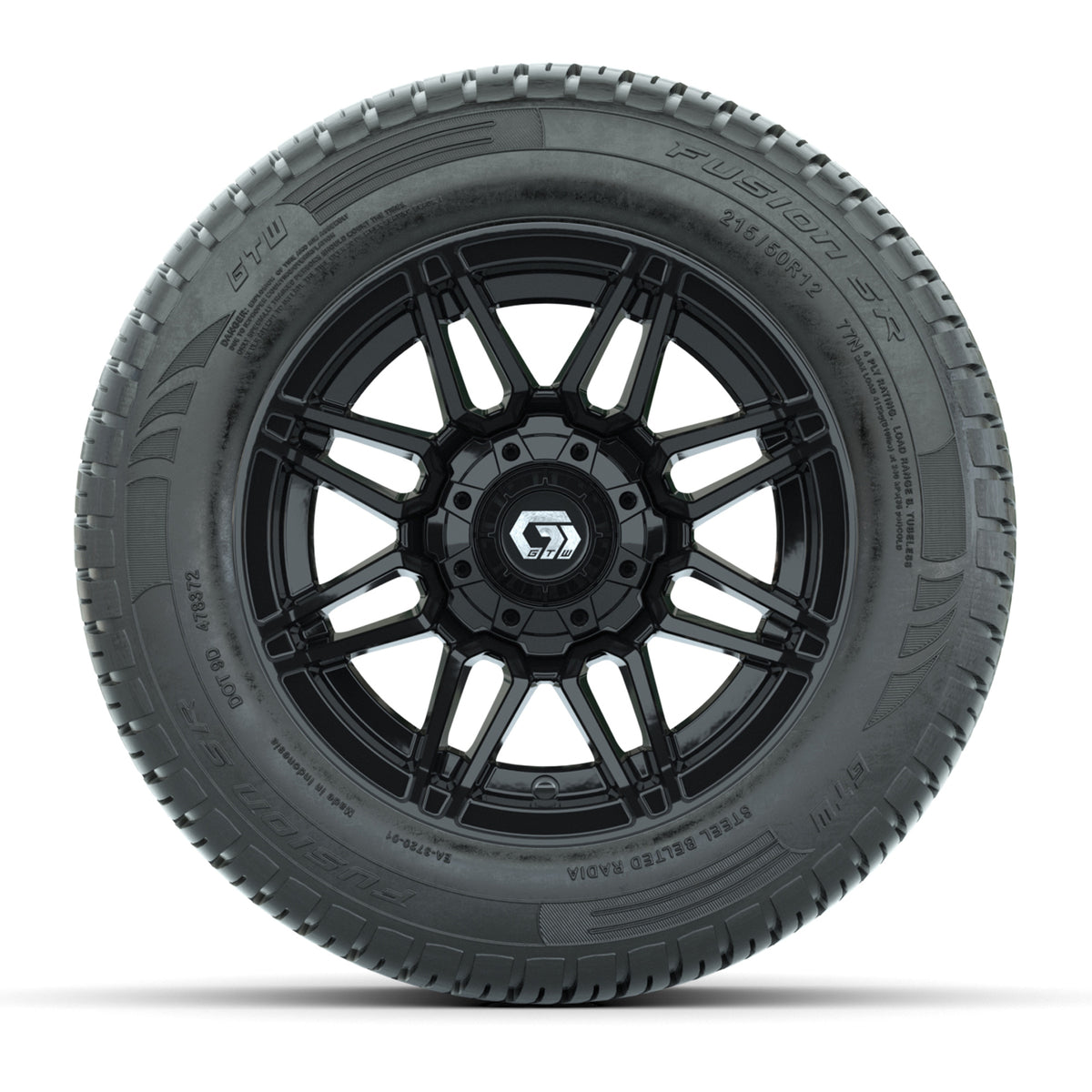 GTW Stealth Gloss Black 12 in Wheels with 215/50-R12 Fusion S/R Steel Belt Radial Tires  Full Set