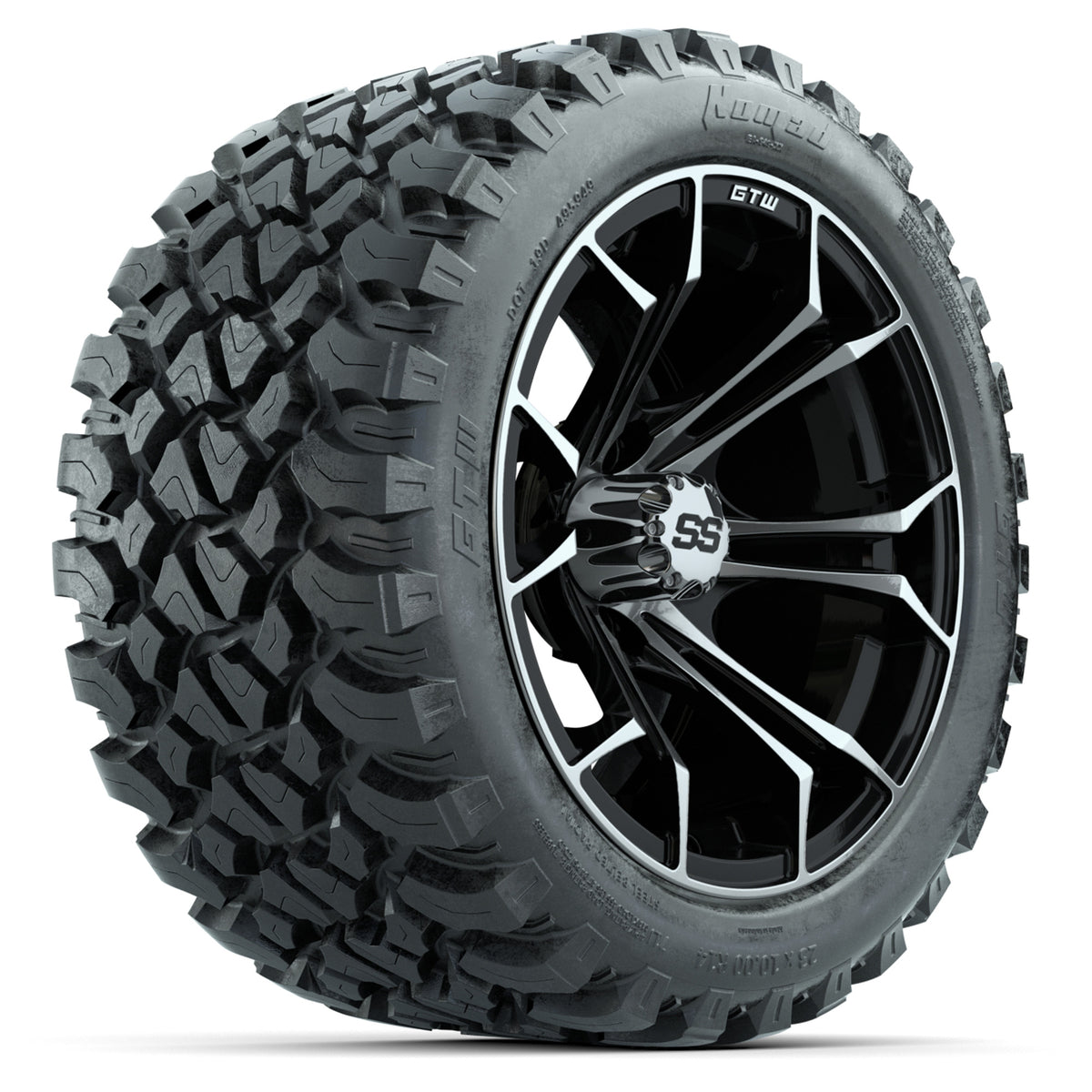 GTW Spyder Machined/Black 14 in Wheels with 23x10-14 GTW Nomad All-Terrain Tires  Full Set