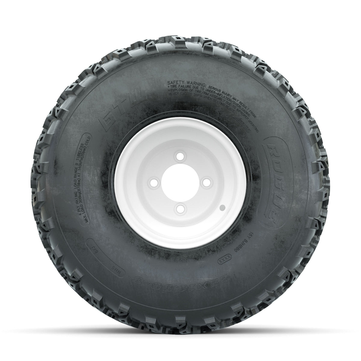 GTW Steel White 2:5 Offset 8 in Wheels with 22x11.00-8 Rogue All Terrain Tires  Full Set