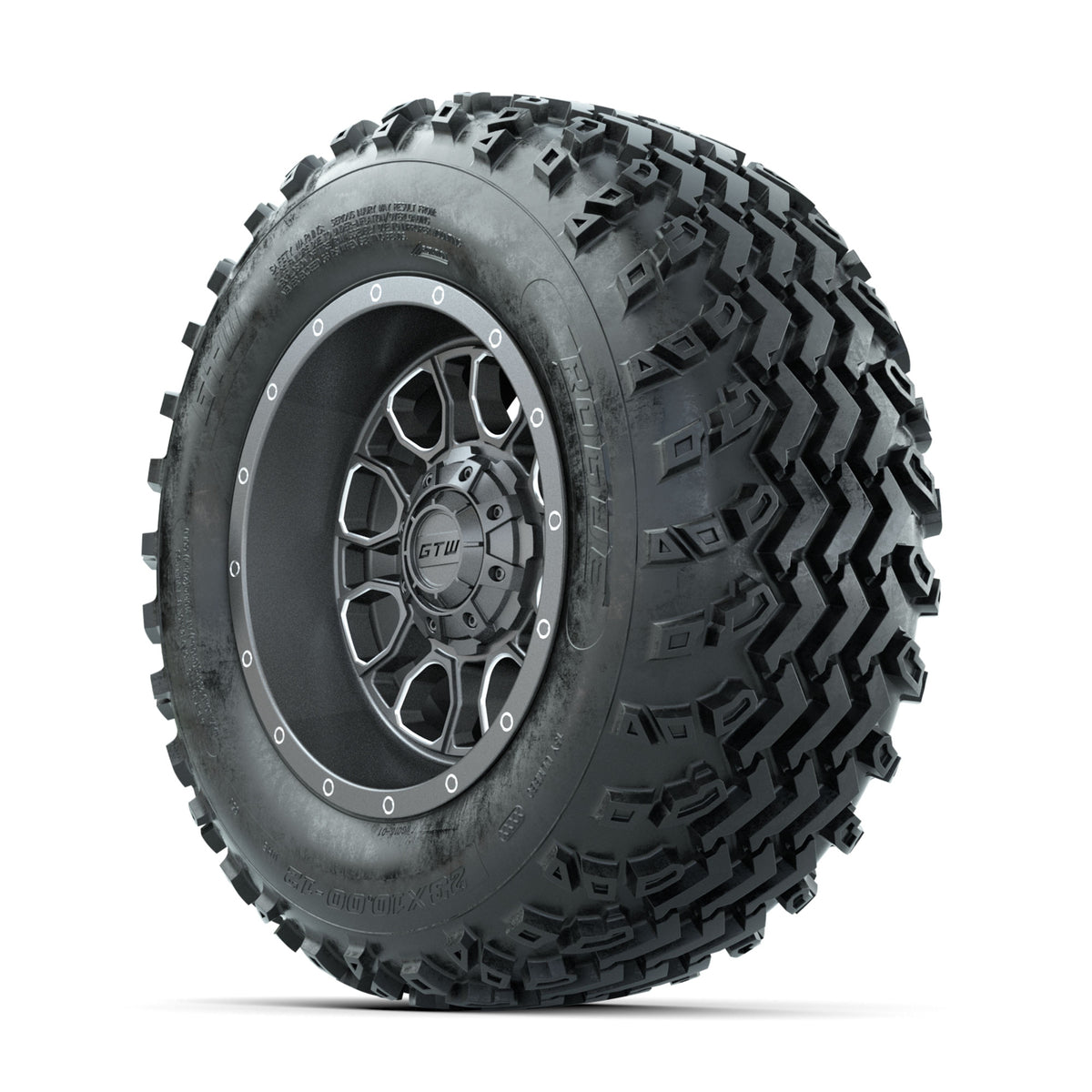 GTW Volt Gunmetal/Machined 12 in Wheels with 23x10.00-12 Rogue All Terrain Tires  Full Set