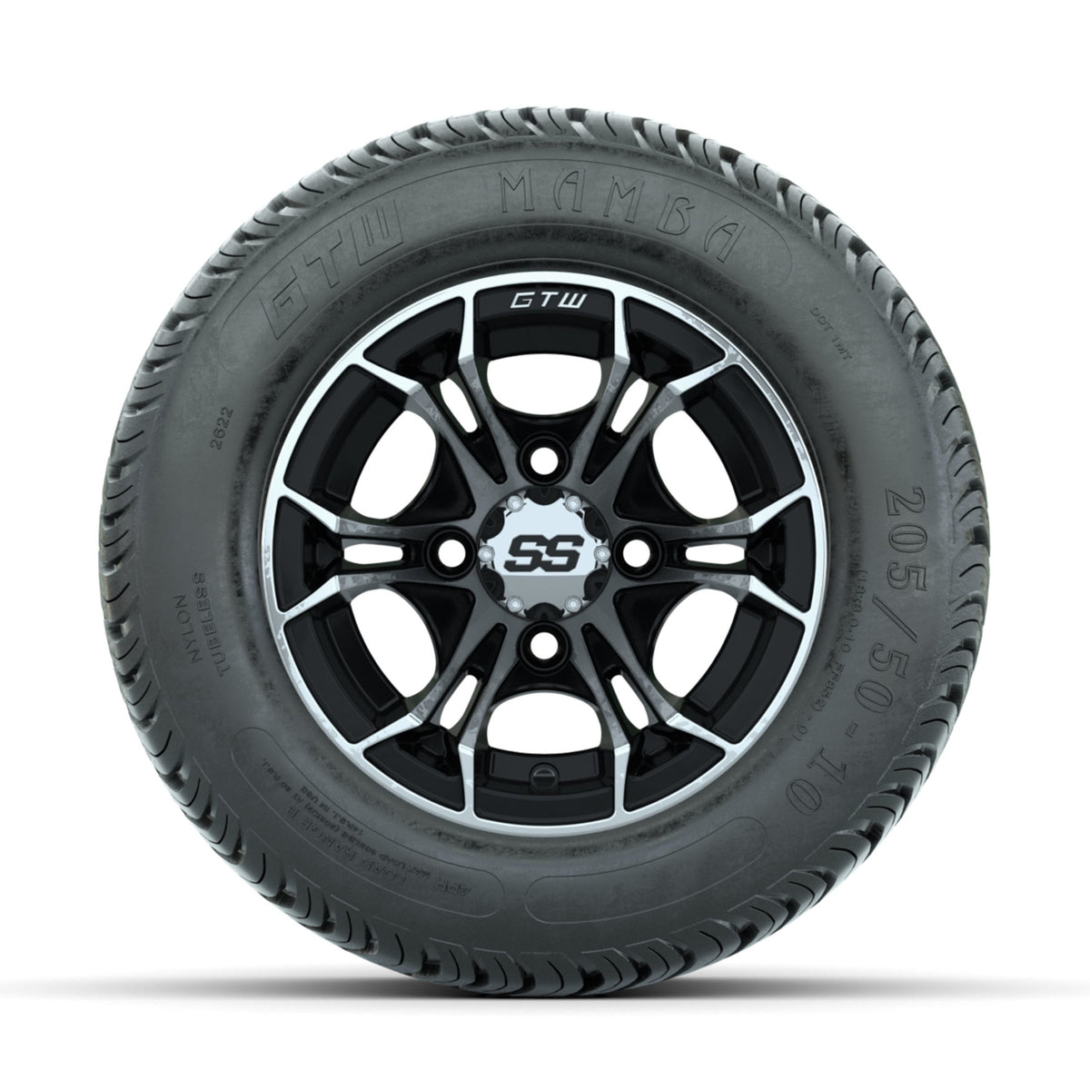 GTW Spyder Machined/Black 10 in Wheels with 205/50-10 Mamba Street Tires  Full Set