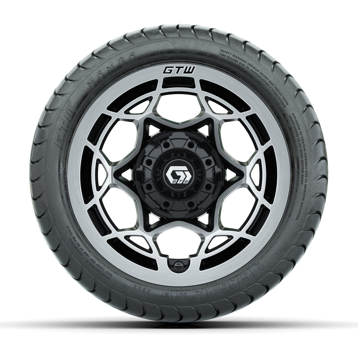 GTW Nexus Gloss Black 12 in Wheels with 215/35-12 Mamba Street Tires  Full Set