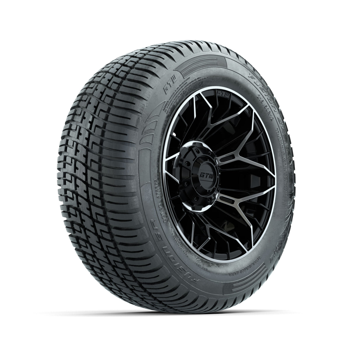 Set of (4) 12 in GTW Stellar Machined & Black Wheels with 215/50-R12 Fusion S/R Street Tires