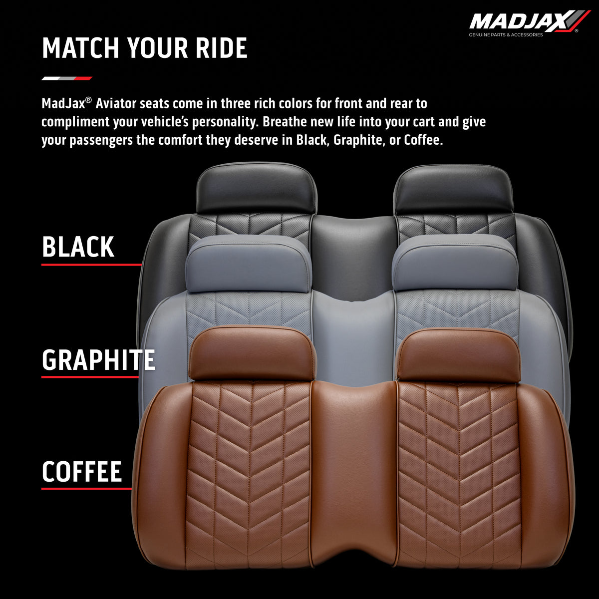 MadJax Aviator EZGO TXT/RXV & MadJax XSeries Graphite Front Seat Cushions