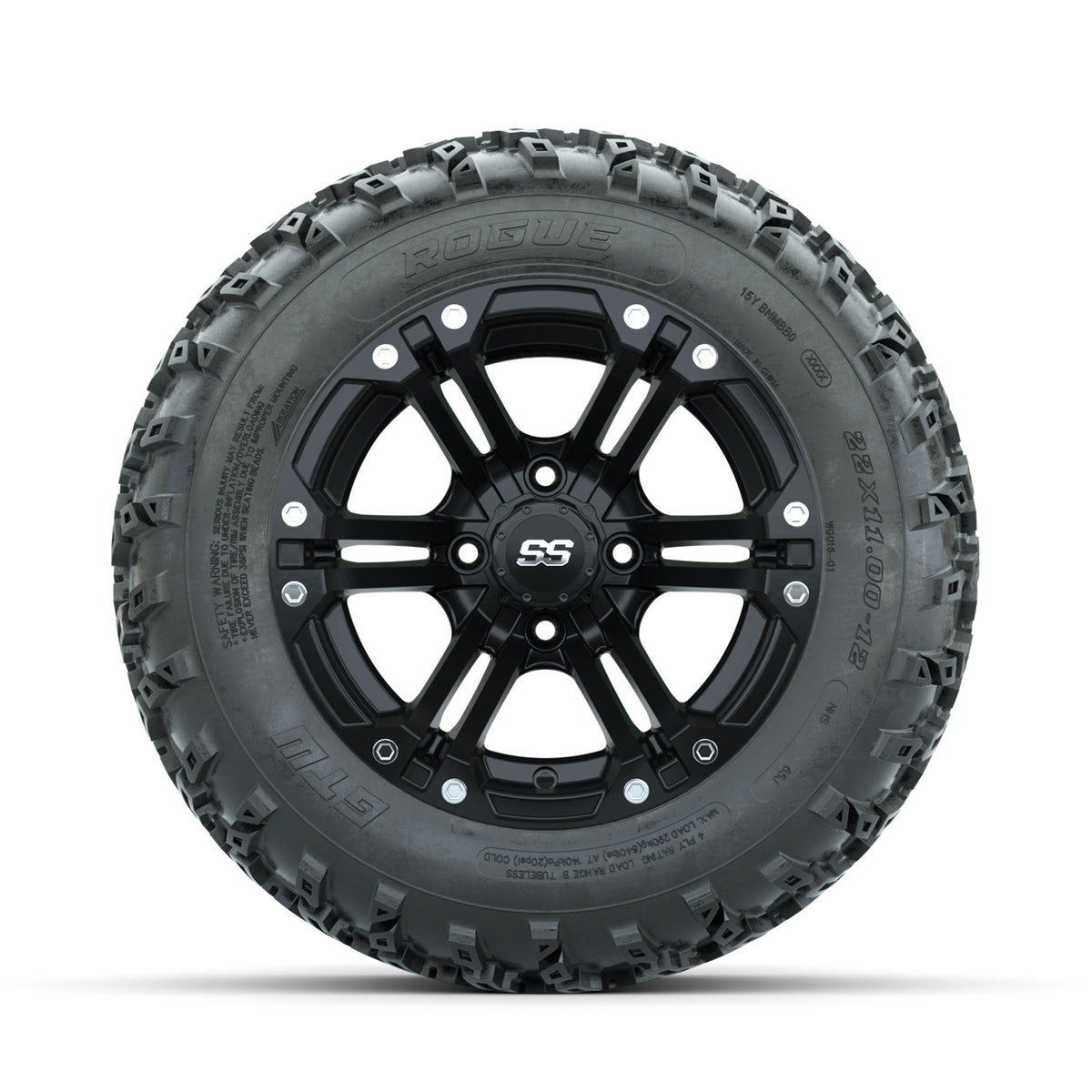 GTW Specter Matte Black 12 in Wheels with 22x11.00-12 Rogue All Terrain Tires  Full Set