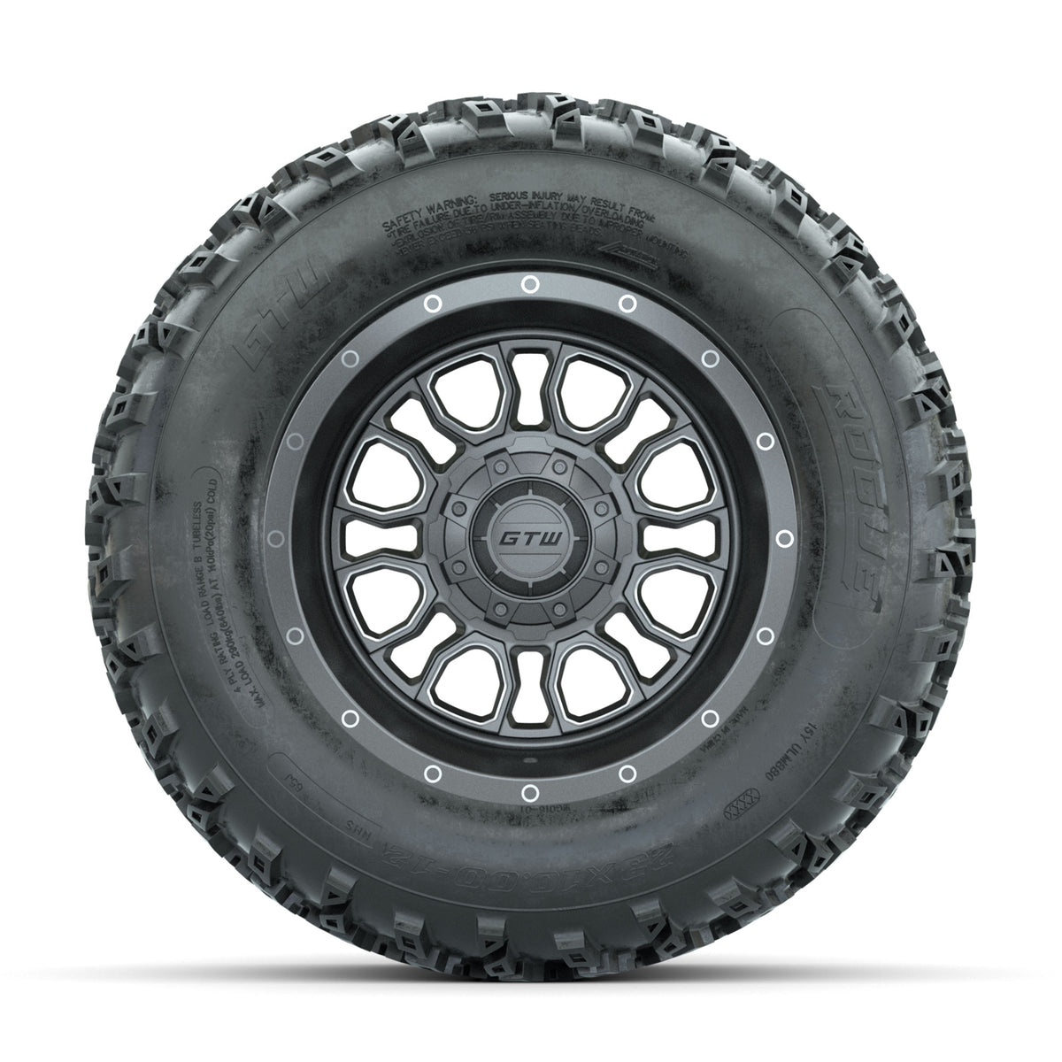 GTW Volt Gunmetal/Machined 12 in Wheels with 23x10.00-12 Rogue All Terrain Tires  Full Set