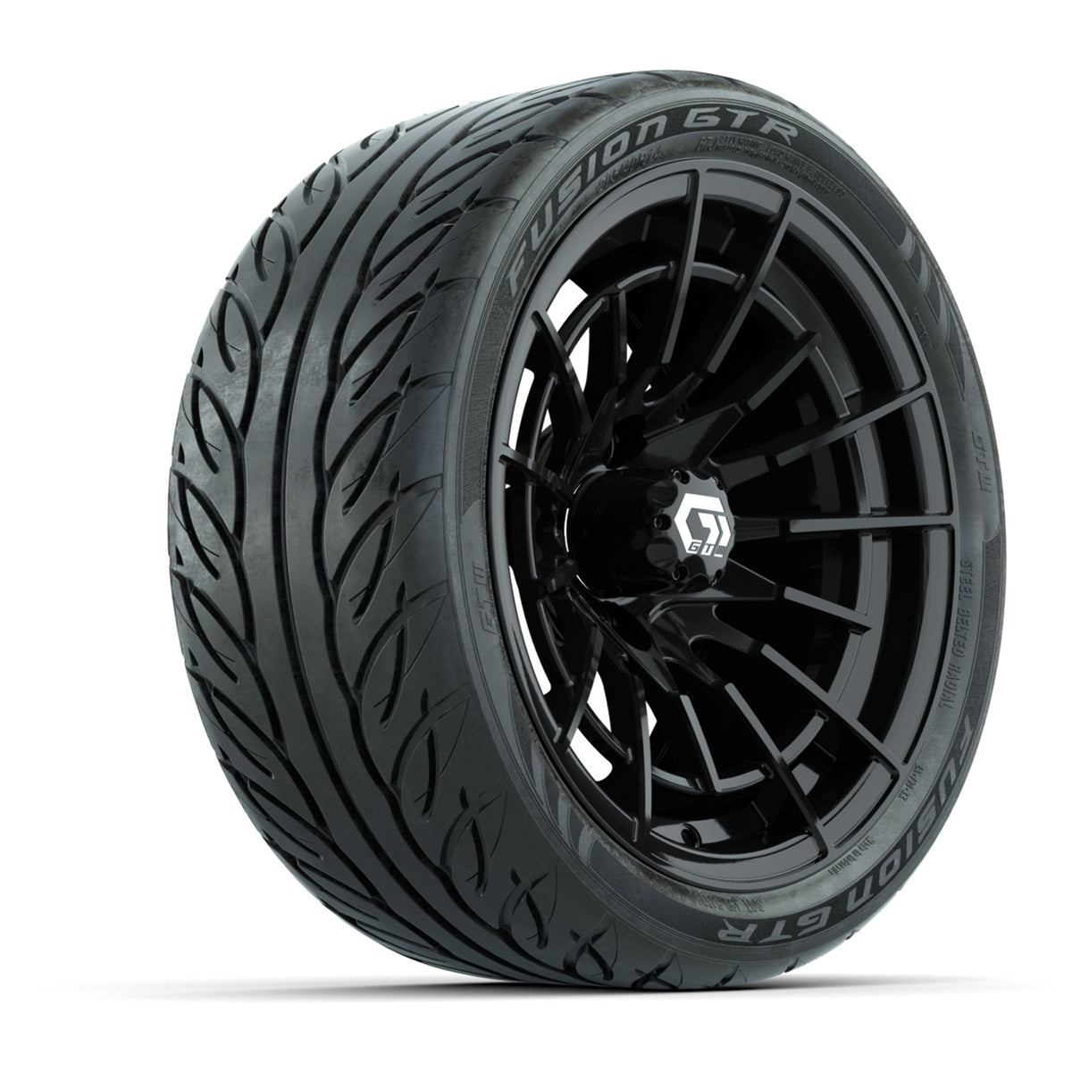 GTW Boost Gloss Black 14 in Wheels with 205/40-R14 Fusion GTR Steel Belted Street Tires  Full Set
