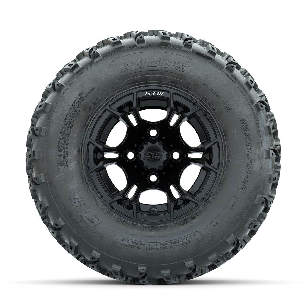GTW Spyder Matte Black 10 in Wheels with 22x11.00-10 Rogue All Terrain Tires  Full Set