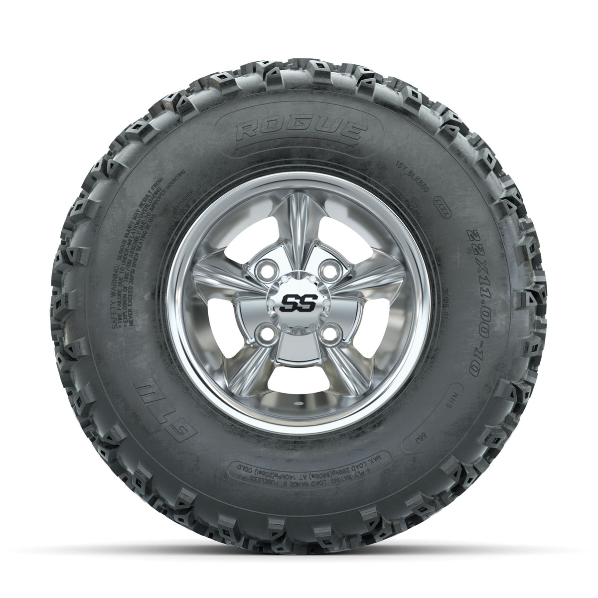 GTW Godfather Chrome 10 in Wheels with 22x11.00-10 Rogue All Terrain Tires  Full Set