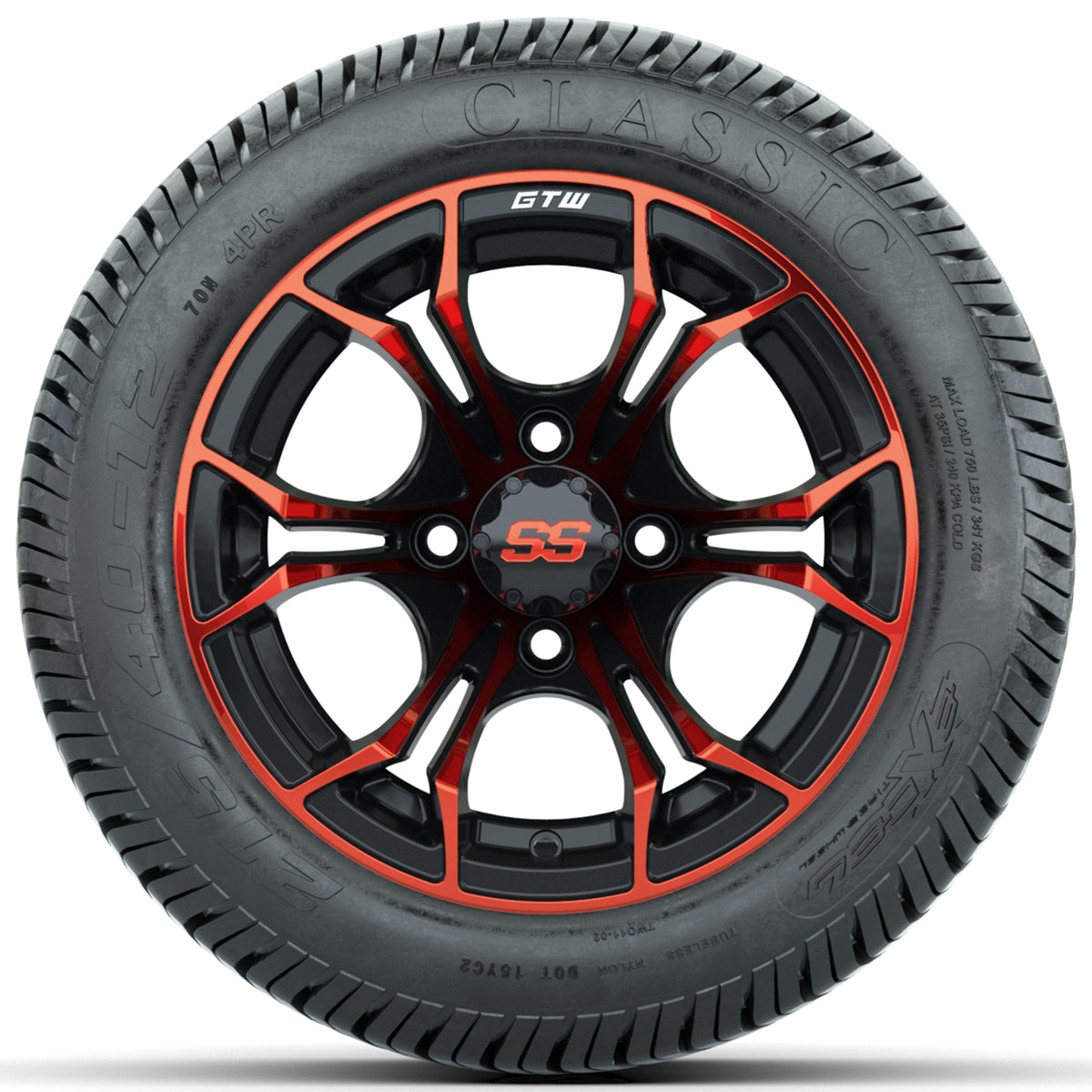 Set of (4) 12 in GTW Spyder Wheels with 215/40-12 Excel Classic Street Tires