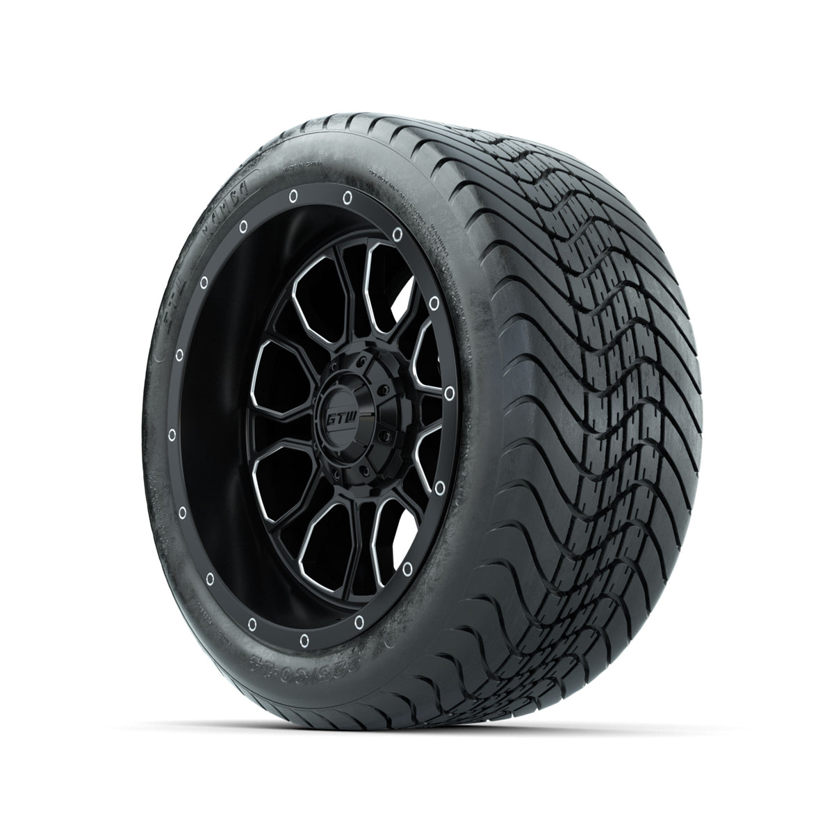 Set of (4) 14 in GTW Volt Machined & Black Wheels with 225/30-14 Mamba Street Tire