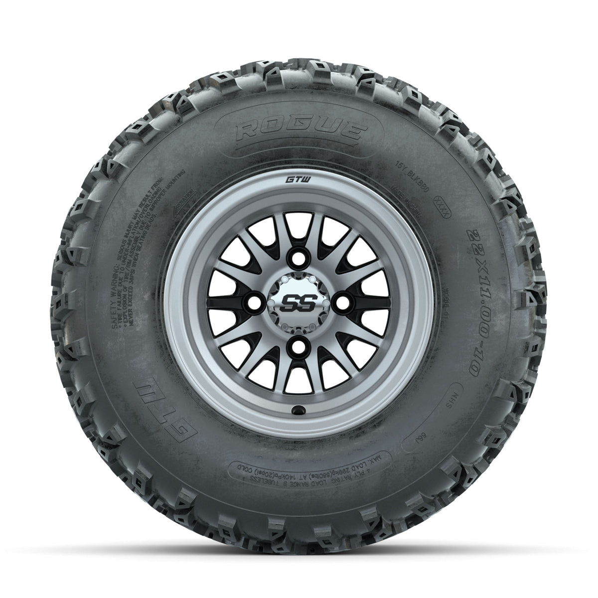 GTW Medusa Machined/Black 10 in Wheels with 22x11.00-10 Rogue All Terrain Tires  Full Set