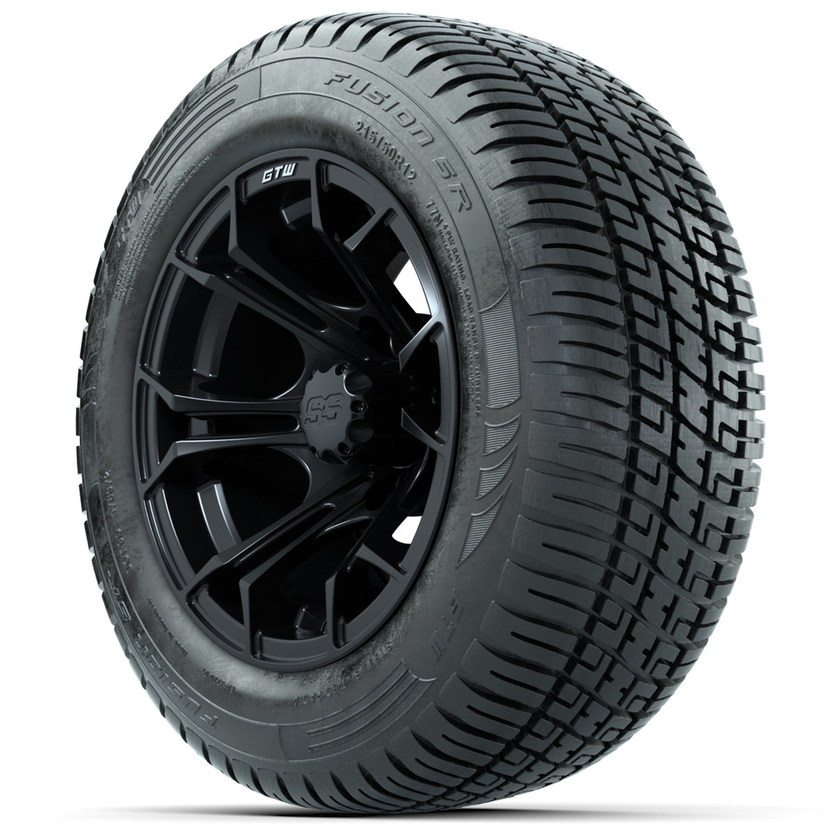 GTW Spyder Matte Black 12 in Wheels with 215/50-R12 Fusion S/R Street Tires  Full Set