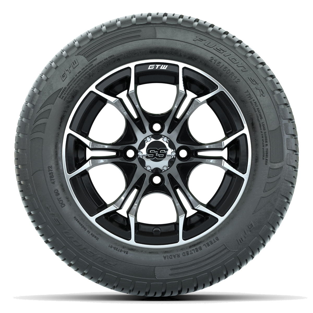 GTW Spyder Machined/Black 12 in Wheels with 215/50-R12 Fusion S/R Street Tires  Full Set