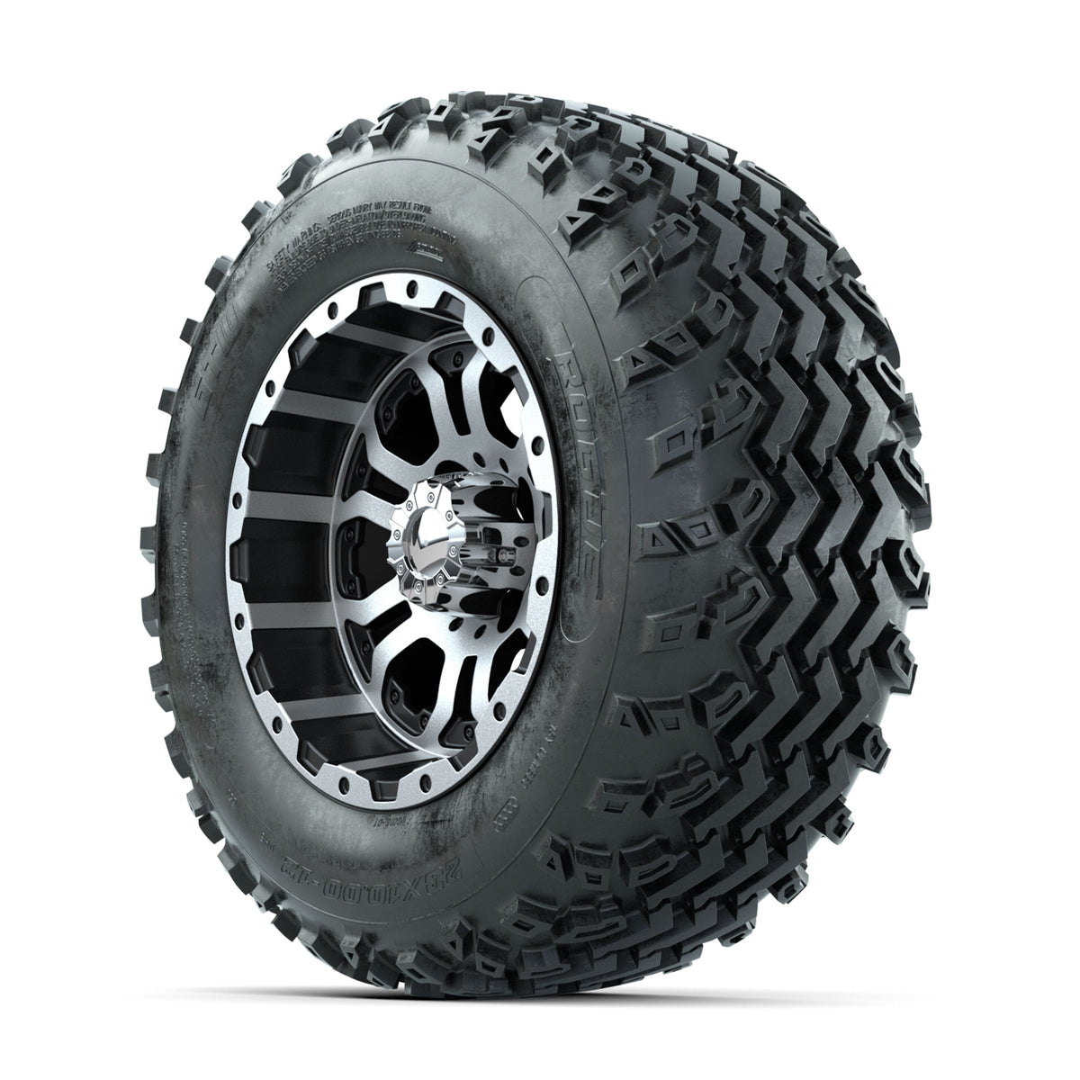 GTW Omega Machined/Black 12 in Wheels with 23x10.00-12 Rogue All Terrain Tires  Full Set