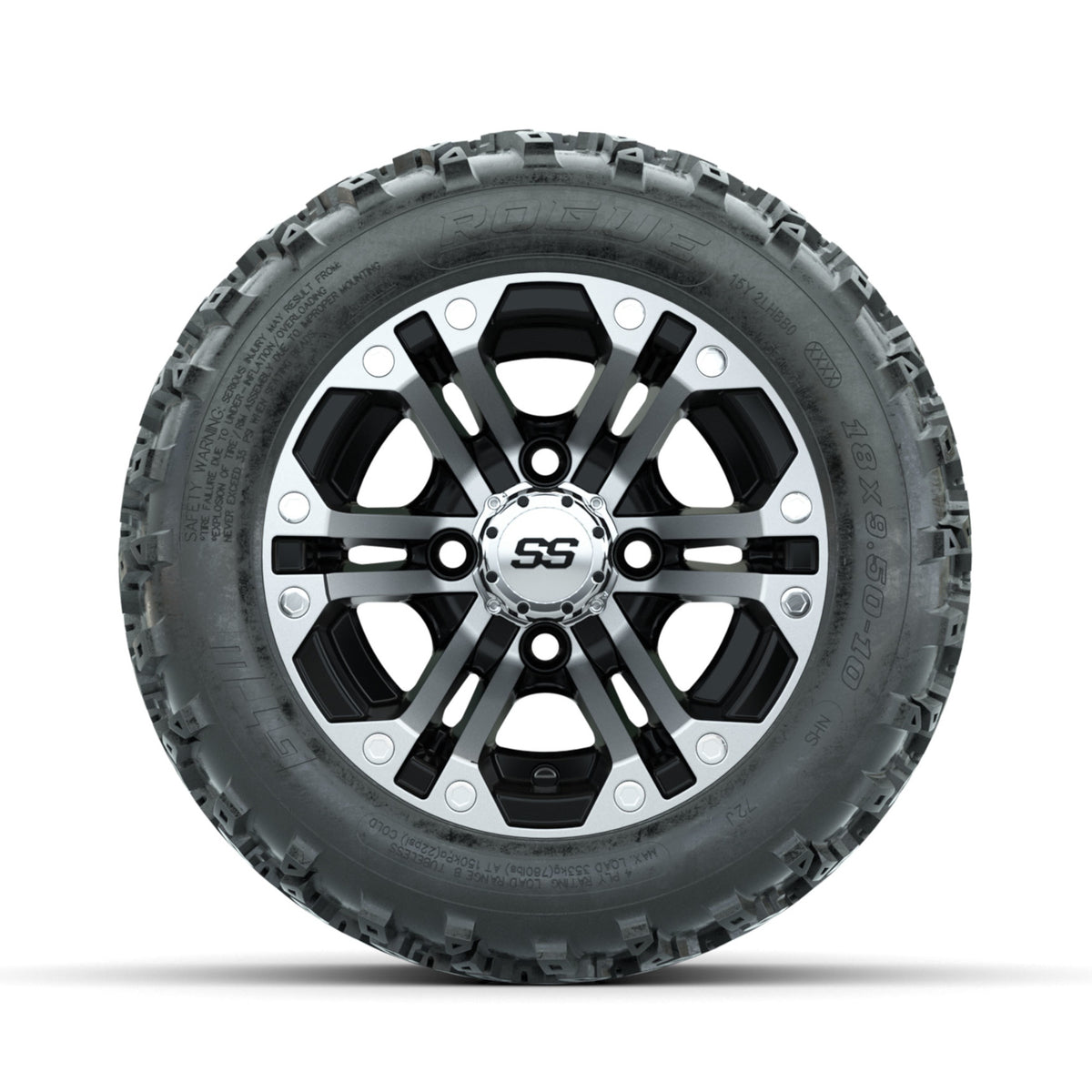 GTW Specter Machined/Black 10 in Wheels with 18x9.50-10 Rogue All Terrain Tires  Full Set