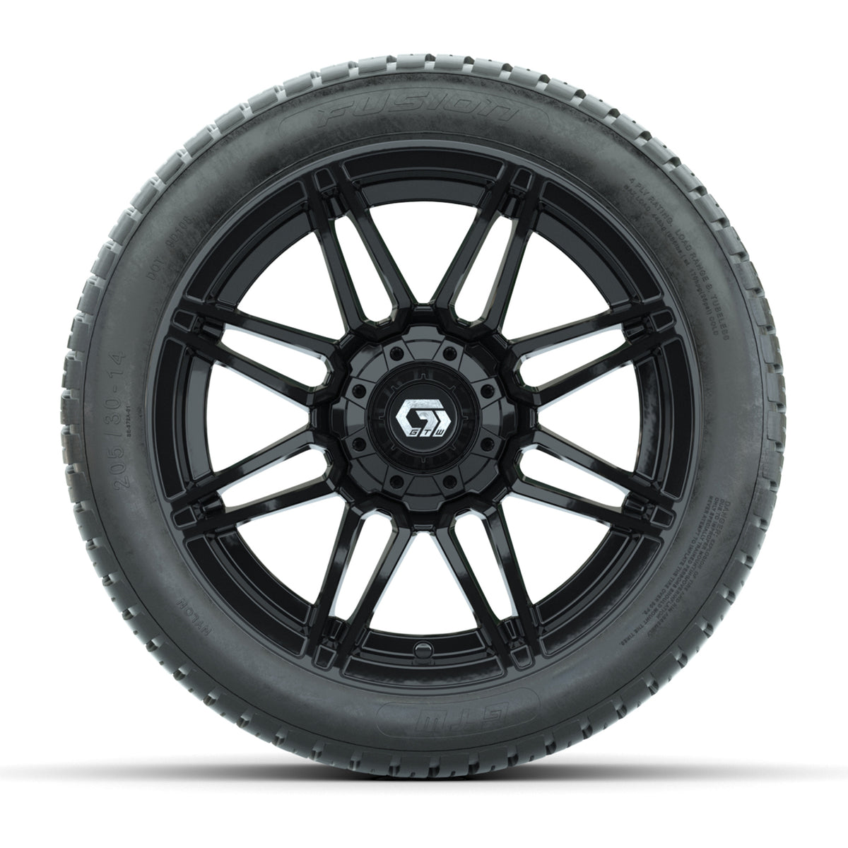 GTW Stealth Gloss Black 14 in Wheels with 205/30-14 Fusion Street Tires  Full Set