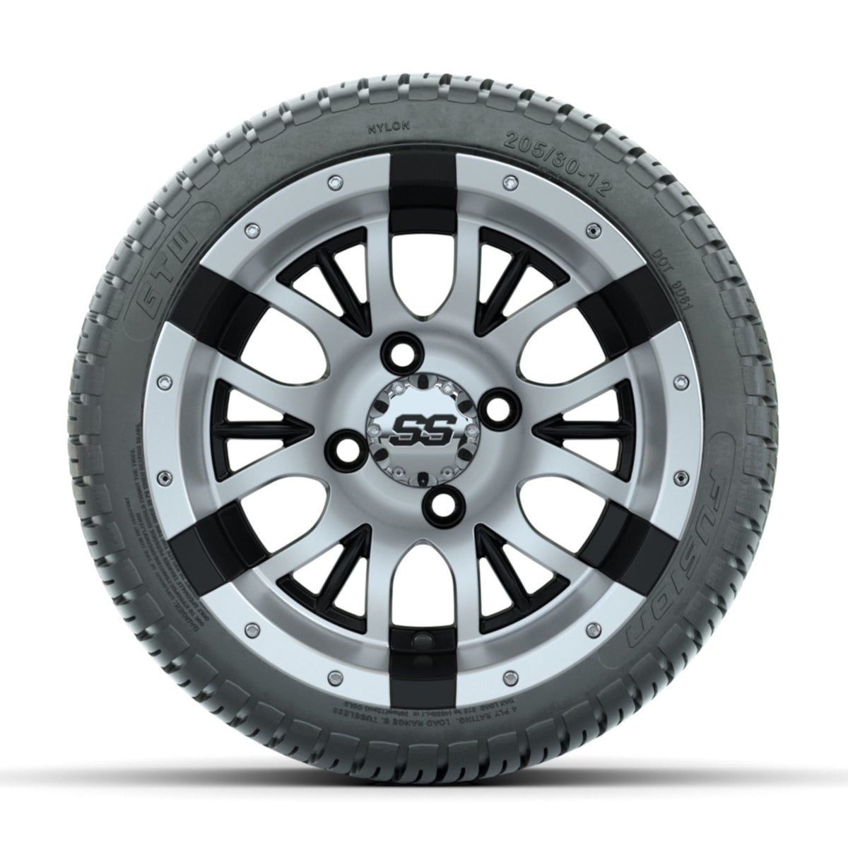 GTW Diesel Machined/Black 12 in Wheels with 205/30-12 Fusion Street Tires  Full Set