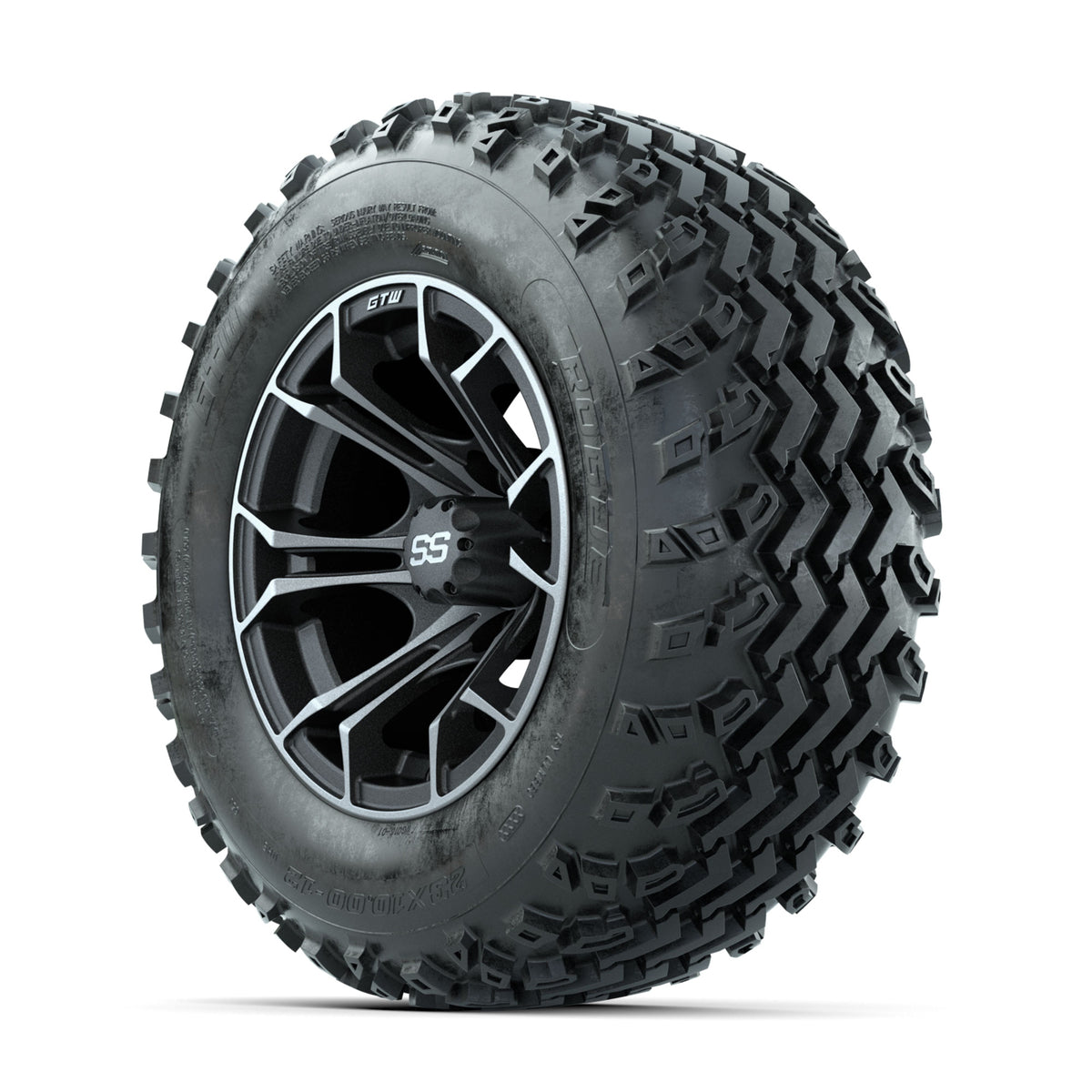 GTW Spyder Machined/Grey 12 in Wheels with 23x10.00-12 Rogue All Terrain Tires  Full Set