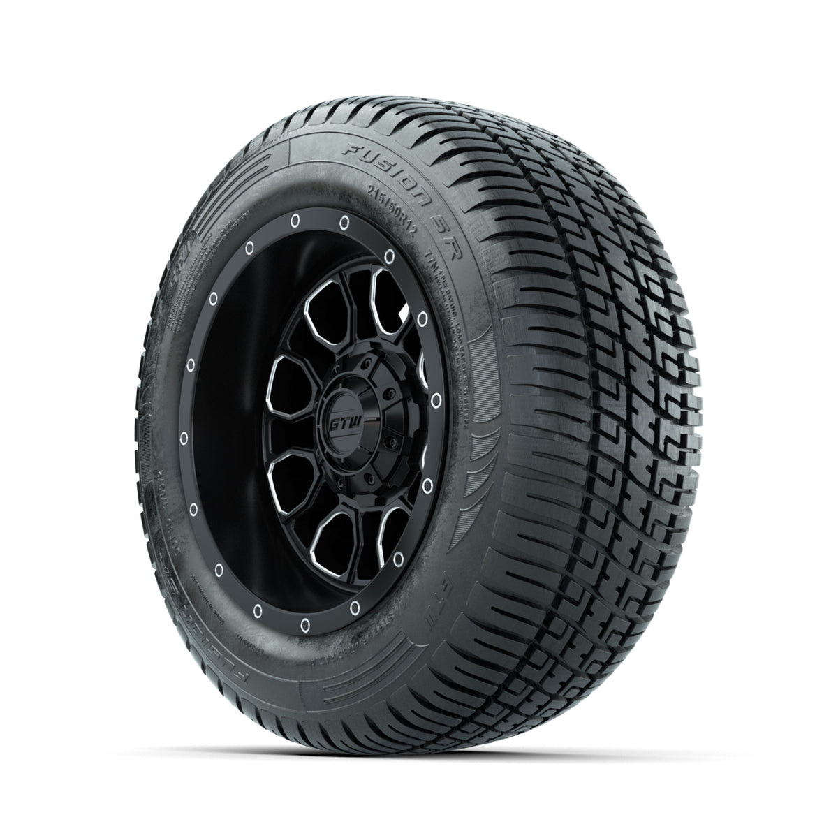 Set of (4) 12 in GTW Volt Machined & Black Wheels with 215/50-R12 Fusion S/R Street Tires
