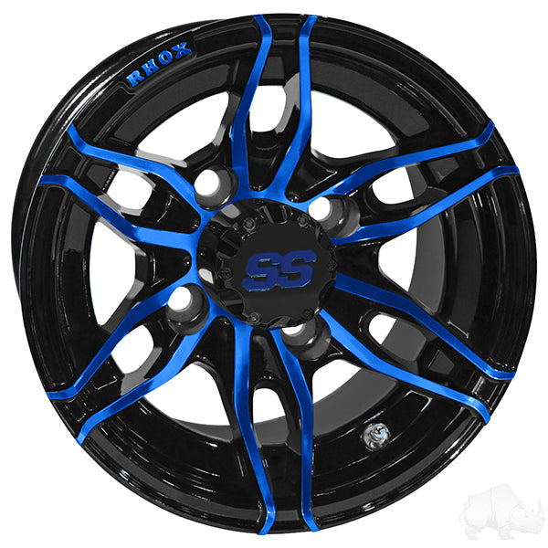 RHOX RX376. Negro brillante con azul, 10 x 7 ET-25 PN# TIR-RX376-BBL