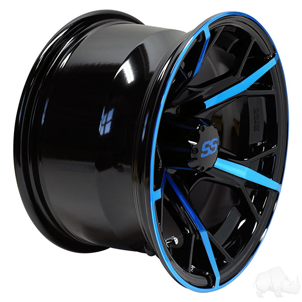 RHOX RX399, negro brillante con azul, 12 x 7 ET-25 PN# TIR-RX399-BBL