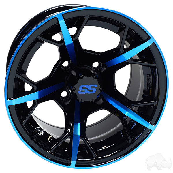 RHOX RX399, negro brillante con azul, 12 x 7 ET-25 PN# TIR-RX399-BBL