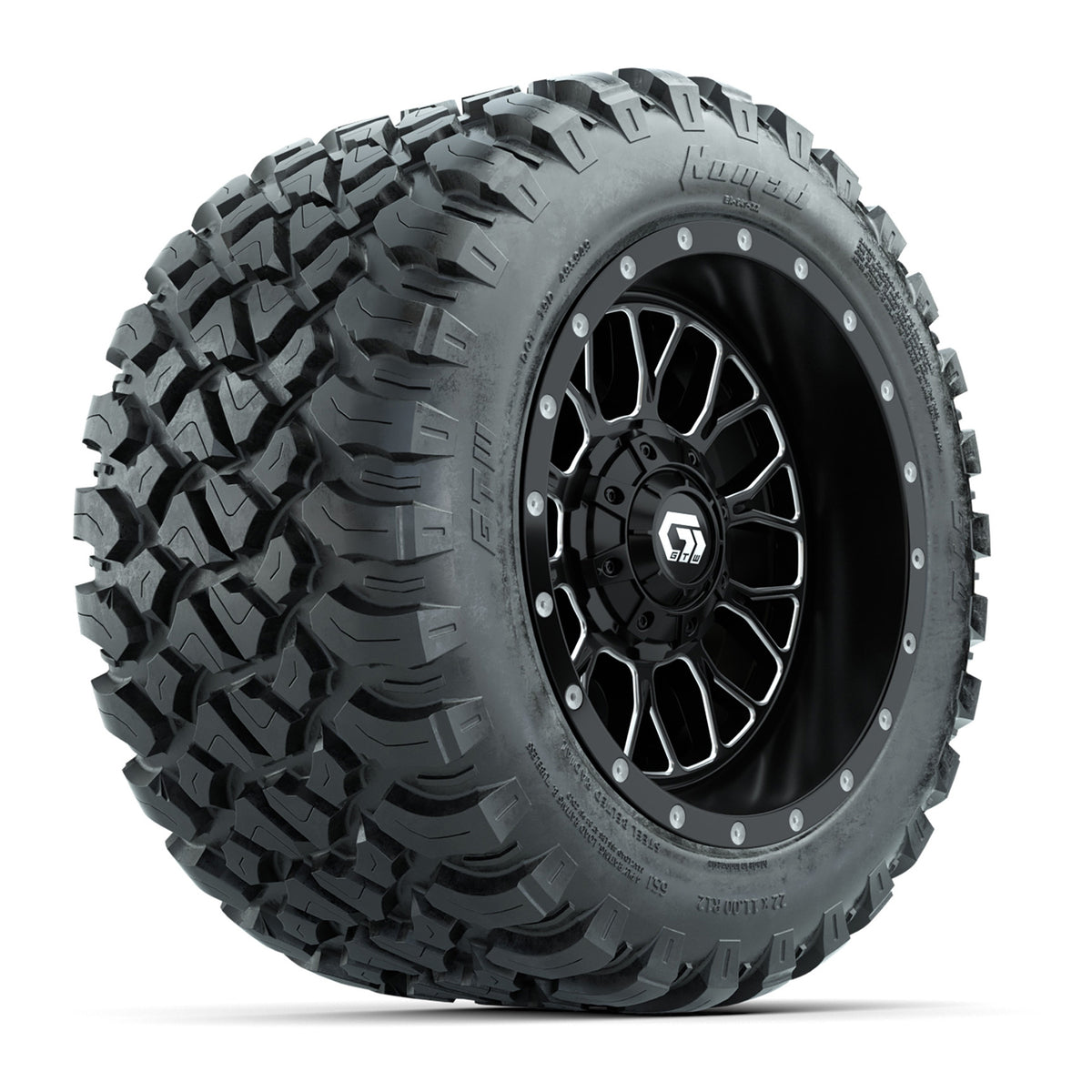 Set of (4) 12 in GTW Helix Machined & Black Wheels with 22x11-R12 Nomad All-Terrain Tires