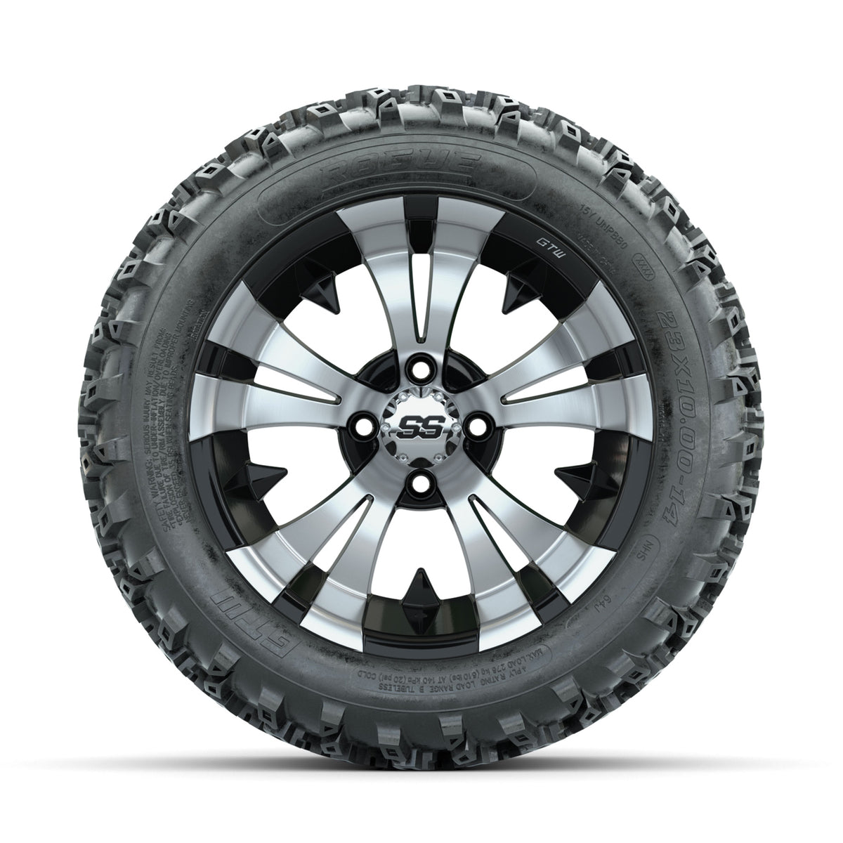 GTW Vampire Machined/Black 14 in Wheels with 23x10.00-14 Rogue All Terrain Tires  Full Set