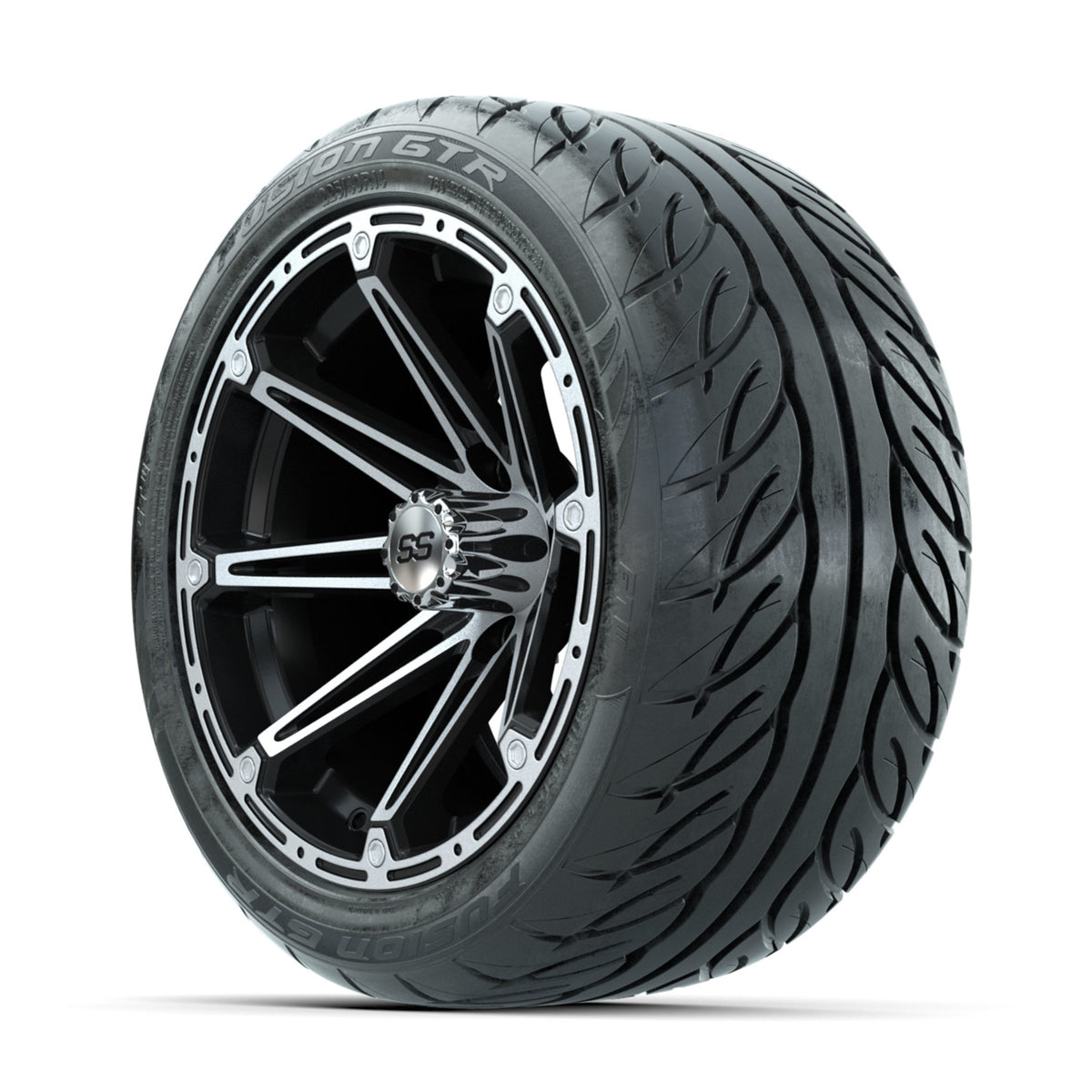GTW Element Machined/Black 14 in Wheels with 225/40-R14 Fusion GTR Street Tires  Full Set