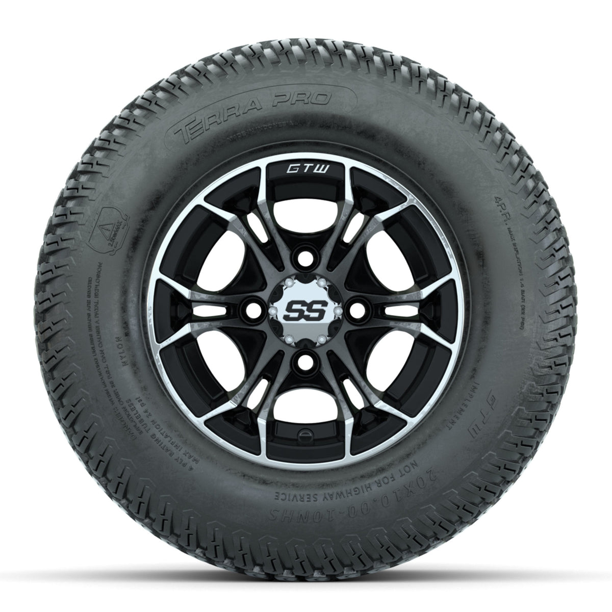 GTW Spyder Machined/Black 10 in Wheels with 20x10-10 Terra Pro S-Tread Traction Tires  Full Set