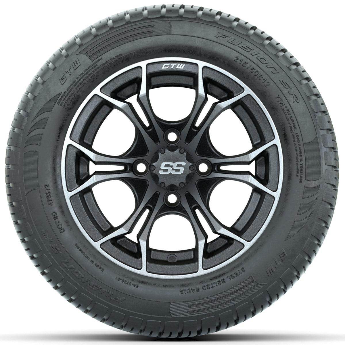 Set of (4) 12 in GTW Spyder Wheels with 215/50-R12 Fusion S/R Street Tires