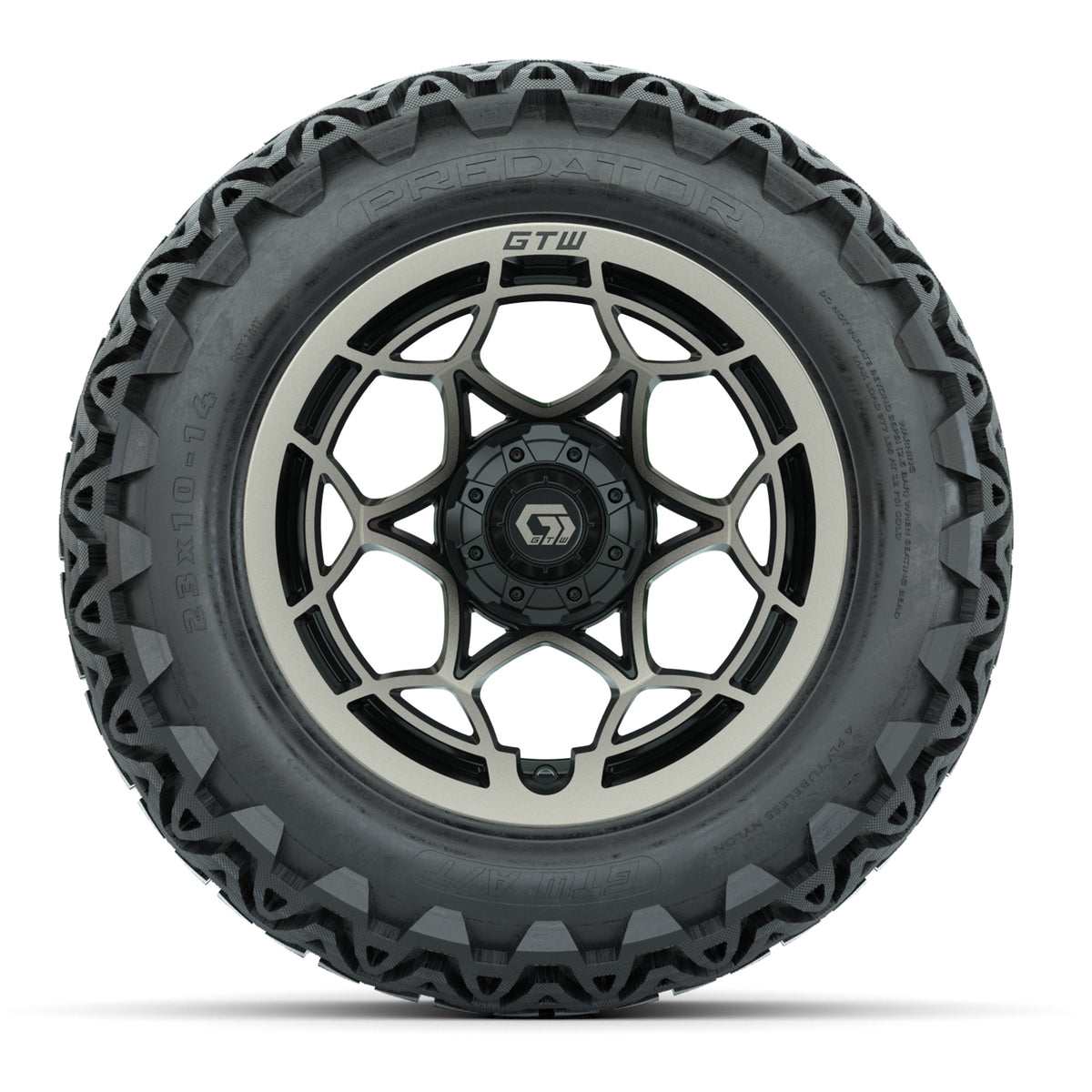 GTW Nexus Gloss Black/Bronze 14 in Wheels with 23x10-14 Predator All-Terrain Tires  Full Set