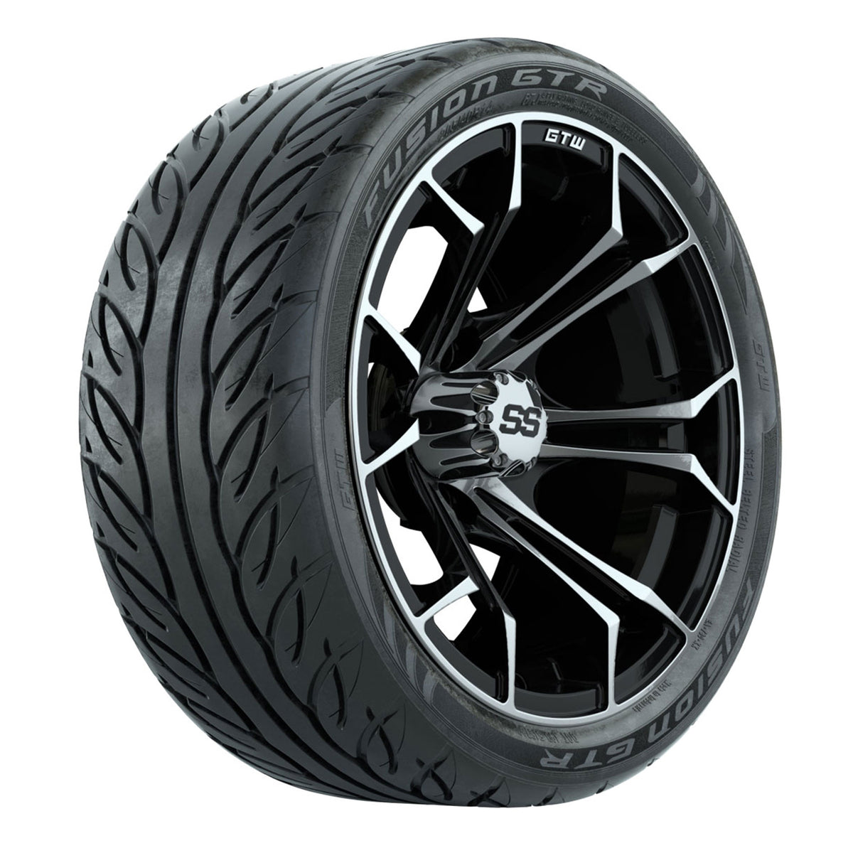 GTW Spyder Machined/Black 14 in Wheels with 205/40-14 Fusion GTR Steel Belted Tires  Full Set
