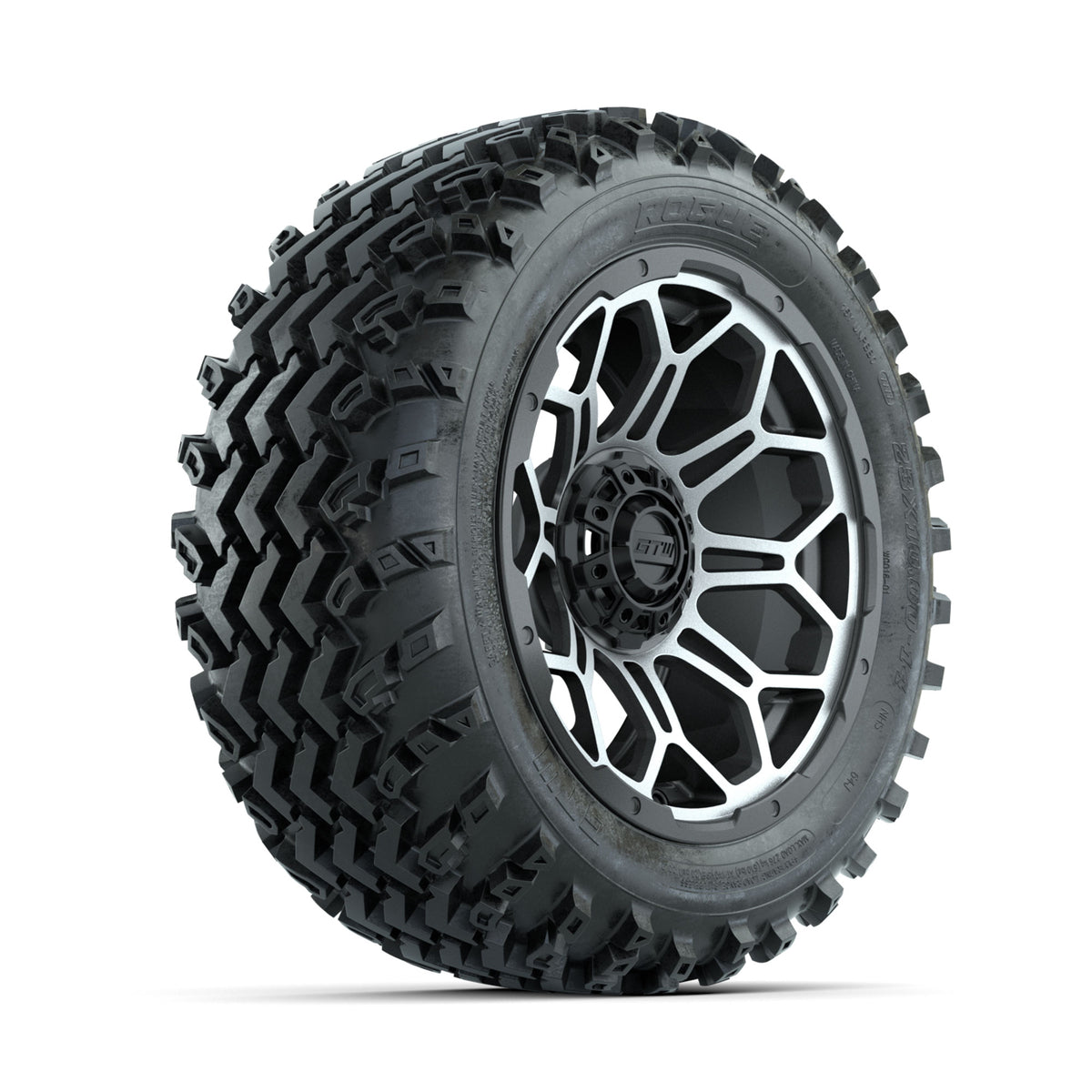 GTW Bravo Machined/Matte Grey 14 in Wheels with 23x10.00-14 Rogue All Terrain Tires  Full Set