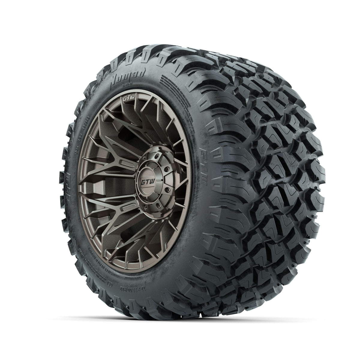 Set of (4) 12 in GTW Stellar Matte Bronze Wheels with 22x11-R12 Nomad All-Terrain Tires