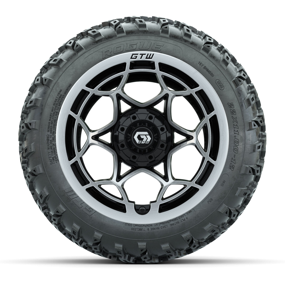 GTW Nexus Gloss Black 12 in Wheels with 22x11.00-12 Rogue All-Terrain Tires  Full Set