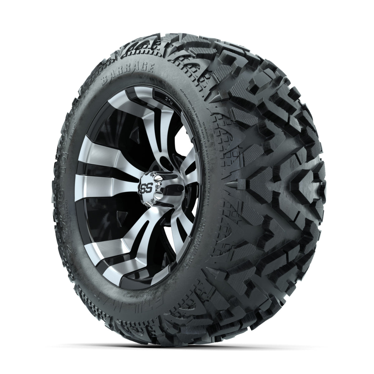 14ù GTW Vampire Black and Machined Wheels with 23ù Barrage Mud Tires  Set of 4